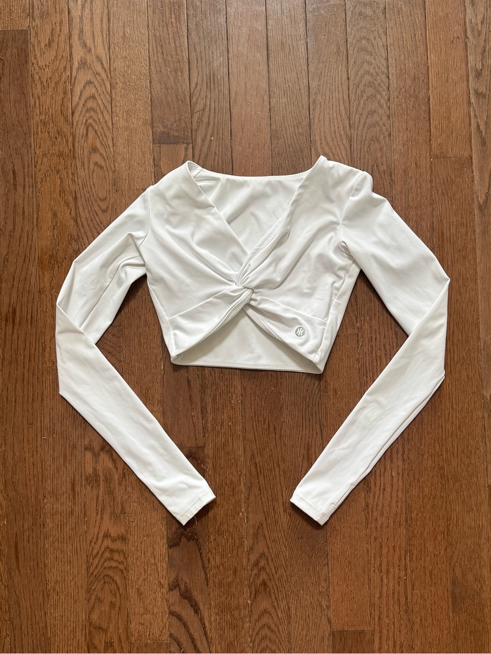 White Twist-Front Long Sleeve Crop Top